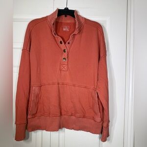 Aerie Coral Button-Up Sweatshirt